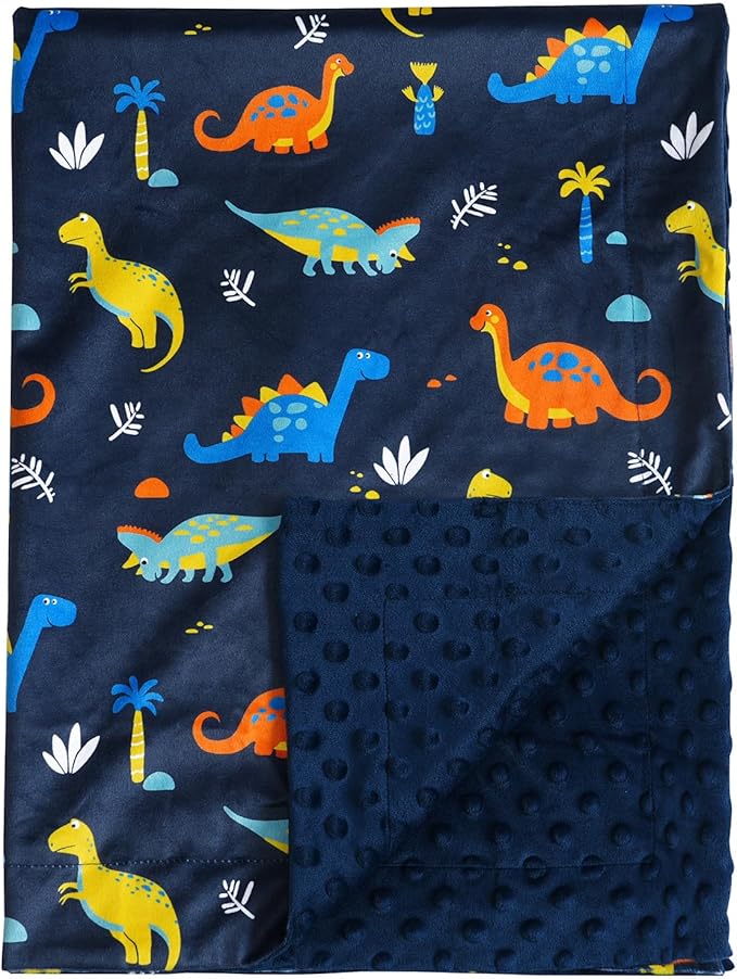 david's kids Micro Fleece Minky Baby Blanket for Boys with Double Layer and Soothing Raised Dots, Breathable and Soft Lightweight Receiving Blanket for Newborns, 30x40 Inches, Dinosaur