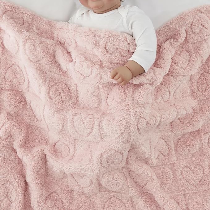 CREVENT 2Pcs 30''X40'' Cute Cozy Fluffy Warm Baby Blankets for Infants Toddlers' Bedding Crib Cot Stroller - Grey Cloud + Pink Sherpa