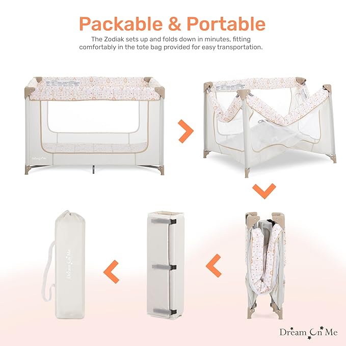 Dream On Me Zodiak Portable Playard with Carry Bag & Shoulder Strap, Beige