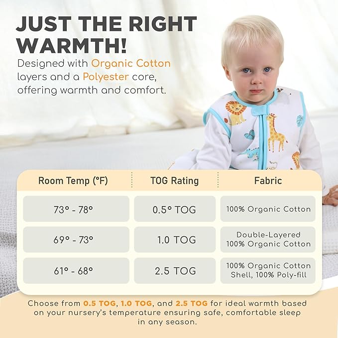 Mama Cheetah Toddler Sleep Sack with Feet, 6-18 Month, 2.5 TOG Organic Cotton Baby Sleeping Bag with Legs, Baby Wearable Blankets for Walkers w/ 2-Way Zipper, Baby Sleep Sack for Girls & Boys, Small