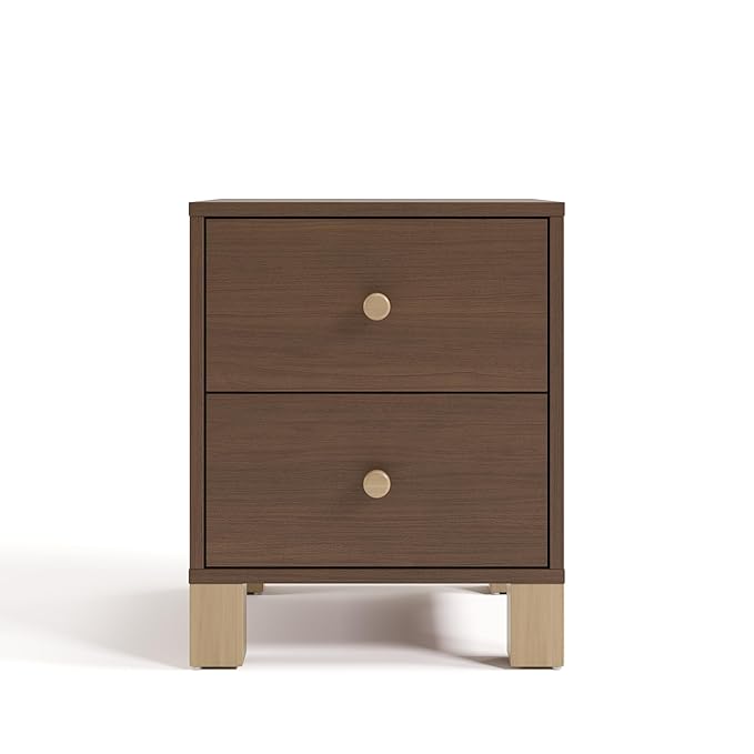Storkcraft California 2 Drawer Nightstand for Kids Bedroom (Hazelnut with Driftwood) - GREENGUARD Gold Certified, Premium Wood Storage Nightstand with Elegant, Iconic Block Feet