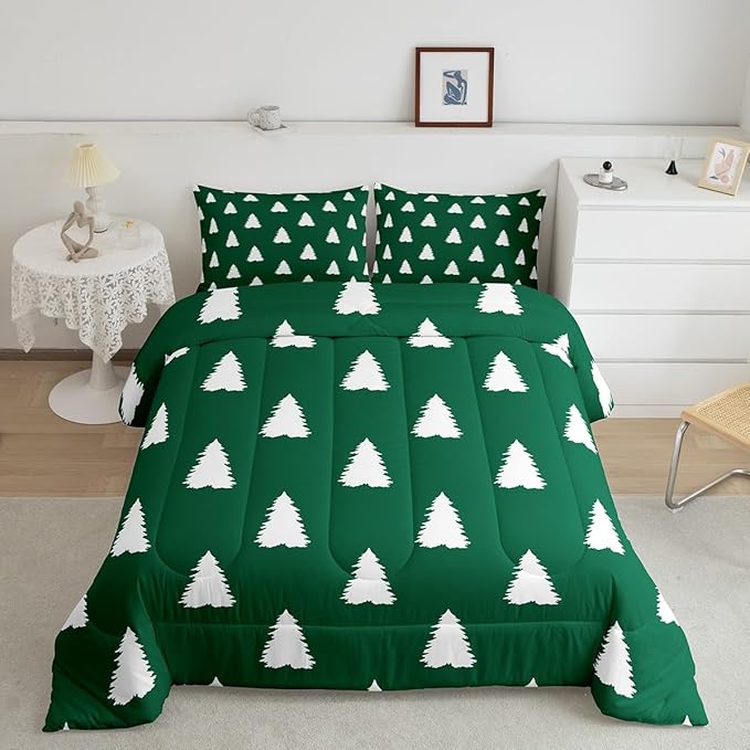 Feelyou Christmas Trees Bedding Set for Kids Boys Girls Full Size Xmas Comforter Set Ultra Soft Winter Xmas Comforter Holiday Decor Duvet Quilt Bedroom Decor Christmas Ornaments Quilt