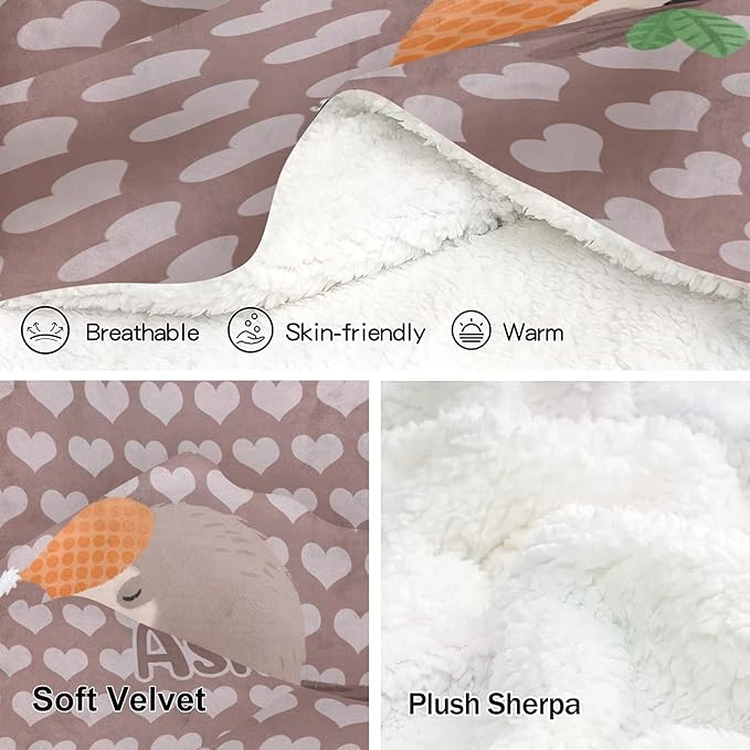 Sloth Hearts Personalized Receiving Sherpa Fleece Baby Blankets for Girls Boys Kids, Swaddle Blankets Gift for Newborn Crib Infants 30x40 Inches
