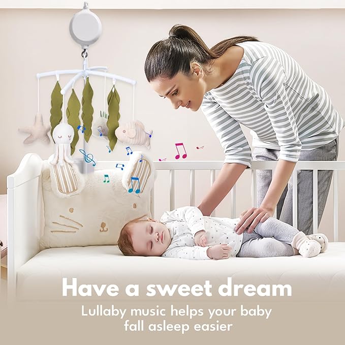 Crib Mobile 35 Lullaby Muisc,Cotton Baby Mobiles for Cribs & Pack N Play, Easy to Install, Stuffed Animals Hanging Toys Newborn Boys & Girls, Ocean Nursery Decor