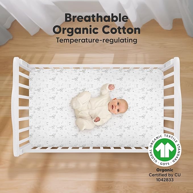 KeaBabies 2-Pack Organic Crib Sheets for Boys, Girls - 52x28 Fitted Crib Mattress Sheet Neutral, Breathable Jersey Cotton Cover for Baby Bed, Toddler Mattress, Soft & Cute Prints (DinoDood)