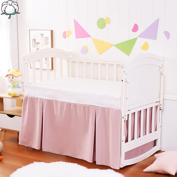 Crib Bed Skirt Dust Ruffle 100% Cotton - Natural, Soft, Breathable for Baby's Delicate Skin, Nursery Toddler Crib Bed Skirt for Baby Boys Girls, Fits Standard Cribs 28" x 52" with 14" Drop