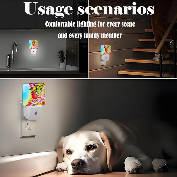 Red Cardinal Night Light,Plug-in Night Lights with Dusk to Dawn Sensor for Stairway,Hallway,Bedroom Sleep Friendly Ideal for Women/Girls/Boys Gift,0.5w