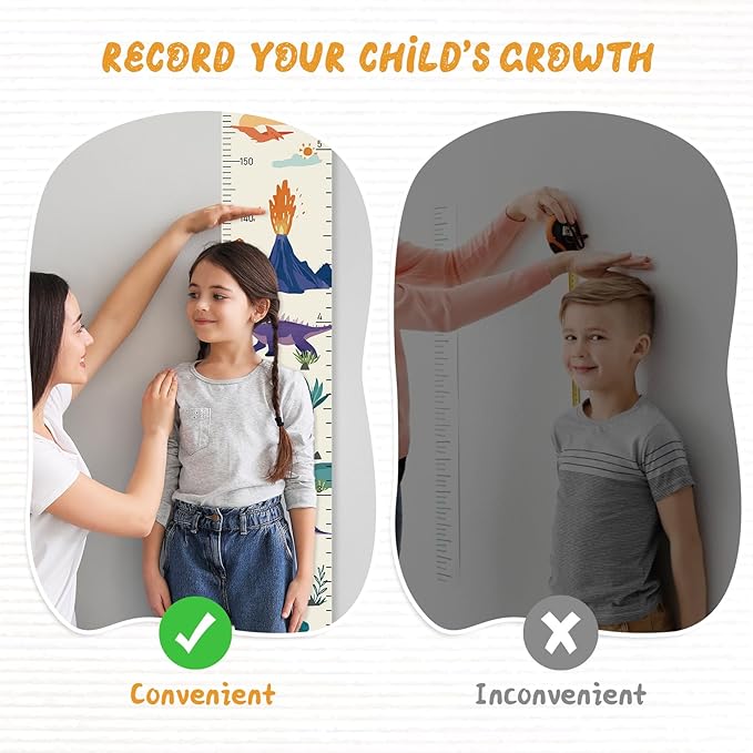 Personalized Canvas Height Chart for Kids, Height Measurement for Wall, Growth Chart with Name (Dinosaurs)