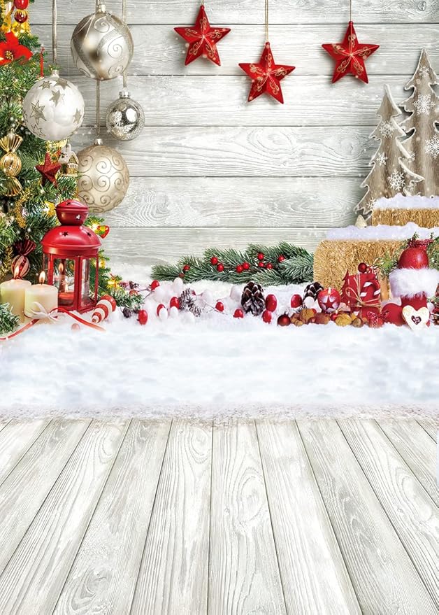 CYLYH 6x8ft Christmas Backdrop for Photography Christmas White Wood Floor Photography Backdrop Winter Snow Wooden Floor Xmas Background Newborn Christmas New Year Party Banner Decorop