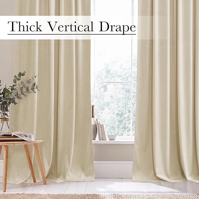 StangH Beige Curtains 100 inches Long Back Tab Light Reducing Thermal Insulated Drapes for Sliding Door Living Room Home Decoration for Bedroom/Kids, W52 x L100, 2 Panels