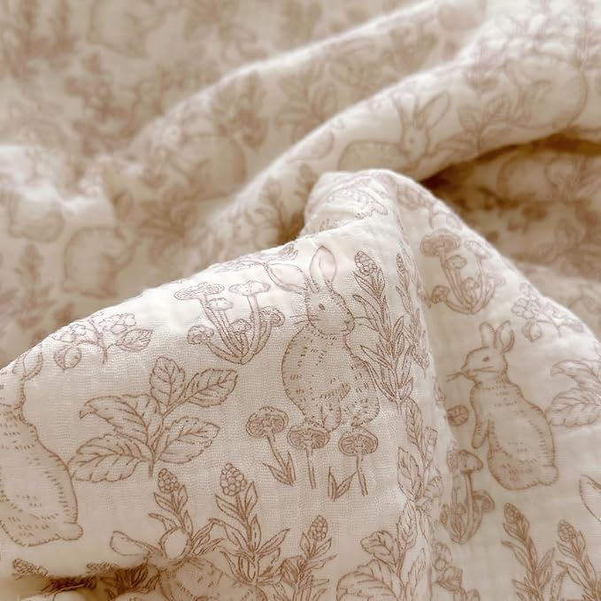 BuLuTu Rabbit Duvet Cover Full Size Kids Duvet Cover 79"x90" Muslin Cotton Quilt Cover with Chic Ruffles, Girls Comforter Cover with Zipper Closure, Machine Wash, All Seasons