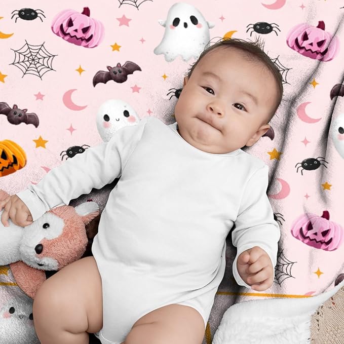 Custom Name Blanket | Personalized Ghost Blanket for Boys & Girls | Plush Cozy 30"x40" Toddler/Crib Size Halloween Decor Gift
