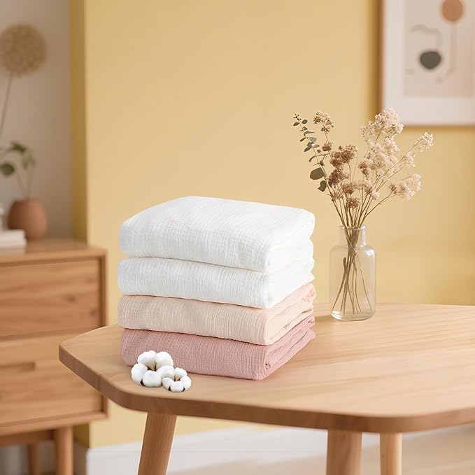 Baby Organic Fitted Crib Sheets 2 Pack 100% Organic Cotton Muslin 52x28 Inches, Ultra Breathable and Soft Sheet Fits All Standard Crib Mattress Sheet Neutral Toddler Bedding for Baby Boys Girls