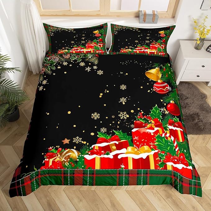 Christmas Bedding Duvet Cover Set Kids Snowflake Christmas Tree Bedding Set Boys Girls Xmas Theme Decor Comforter Cover Set Microfiber Luxury New Year Bedspread Cover Bedroom Bedclothes Queen Size