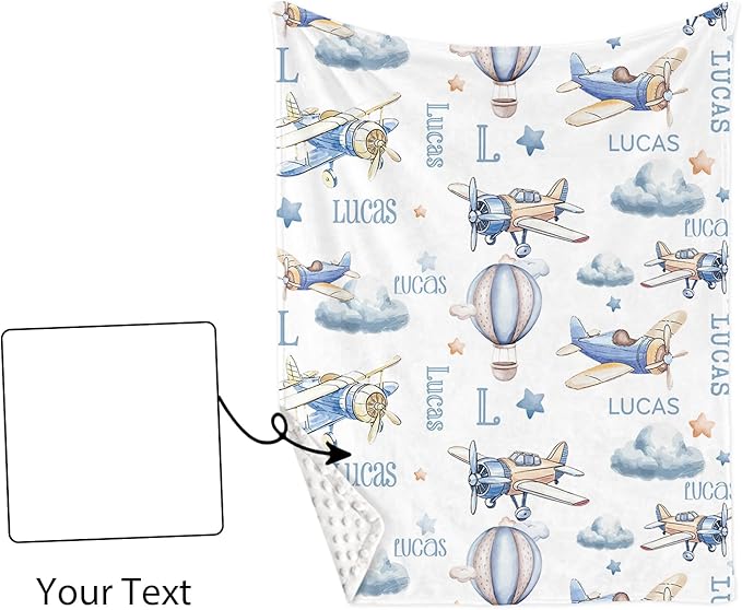 Custom Baby Crib Bedding Set,Personalized Name Toy Airplane Pattern Nursery Bed Set 4 Piece,Baby Blanket Fitted Sheet Nursery Rug Wall Art Set,Custom Room Decor Idea Gift for Newborns Boys Girls