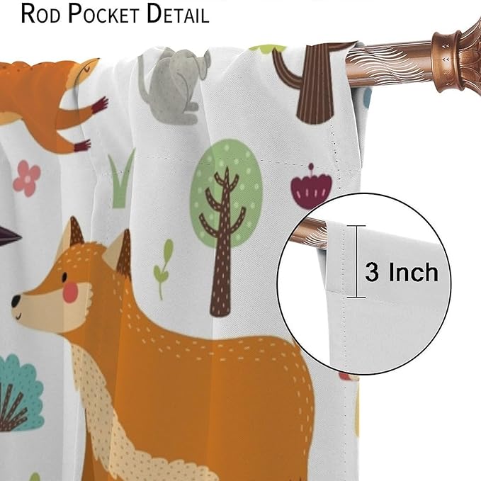 Kids Safari Animals Curtains, Baby Boy Girl Rustic Woodland Printed Cartoon Forest Window Treatments for Bedroom Living Room Nursery 2 Panels Sets, 42x63 Inch