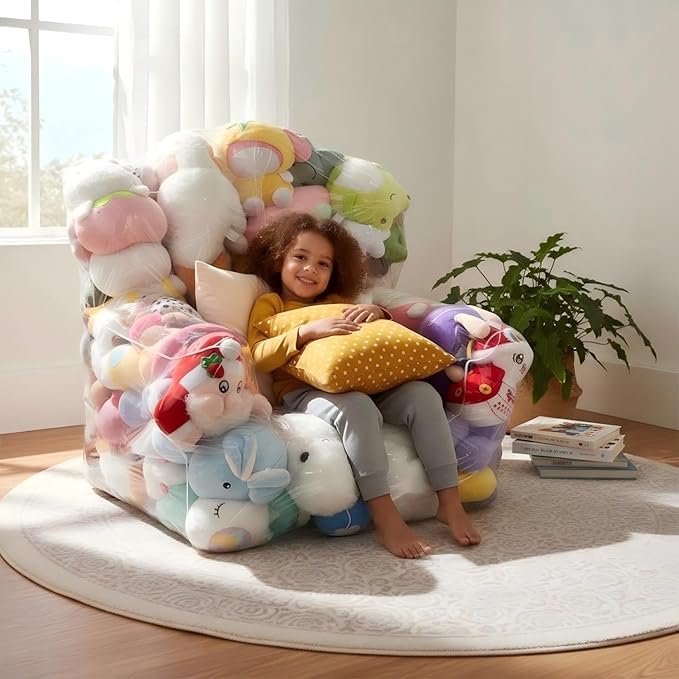 Clear Stuffed Animal Storage Bean Bag Chair Cover - Extra Large 150L, Waterproof & Easy-Clean Toy Organizer with Plastic Window,forNursery, Bedroom, Playroom (Cover Only, No Filler) (A1pcs)