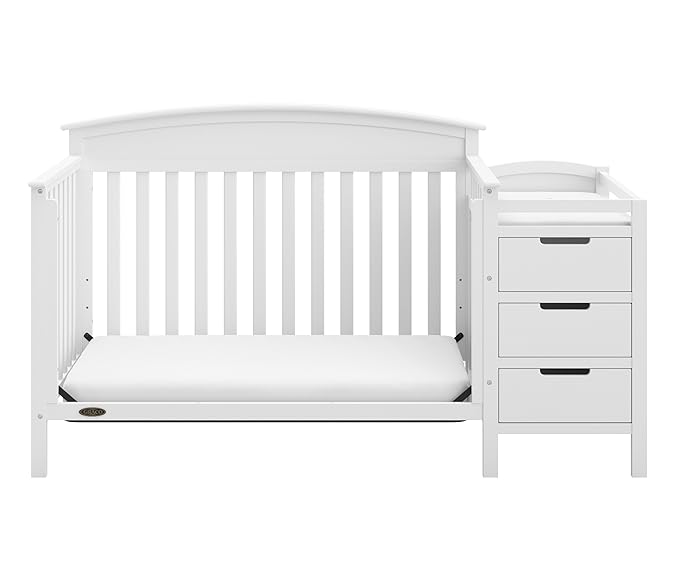 Graco Benton 4-in-1 Convertible Crib and Changer (White) – GREENGUARD Gold Certified, Crib & Changing Table Combo, Water-Resistant Changing Pad, Converts to Toddler Bed, Daybed and Full-Size Bed