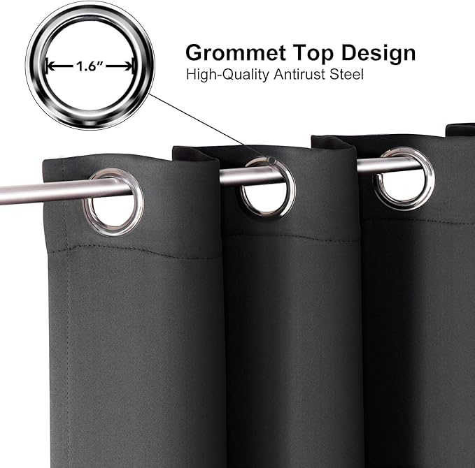 ChrisDowa Grommet Blackout Curtains for Bedroom and Living Room - 2 Panels Set Thermal Insulated Room Darkening Curtains (Dark Grey, 38W x 54L)