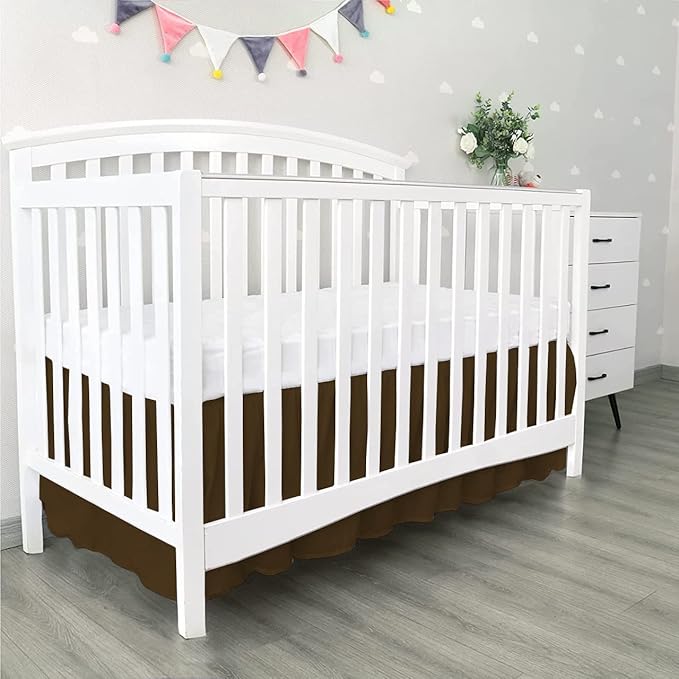 100% Egyptian Cotton, Nursery Crib Toddler (28" x 52" + 16") 800 Thread Count Crib Skirt Dust Ruffle, Bedding Skirts for Baby Boys or Girls, 16" Drop, Chocolate Solid