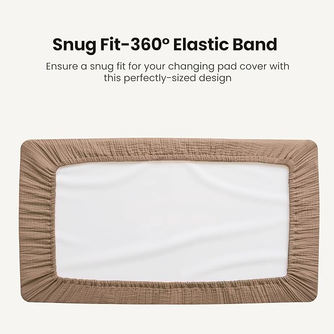 Konssy Waterproof Muslin Changing Pad Cover 2 Pack, Quilted Cotton Fitted Diaper Changing Table Cover, Soft Changing Pad Sheets for Girls Boys (Brown, Cream)