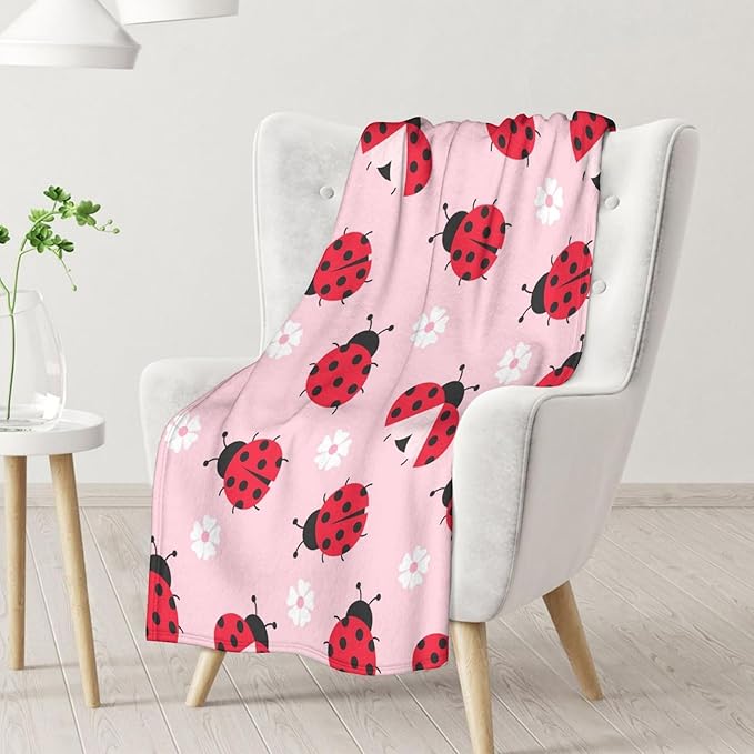 Ladybug Blanket for Girls - 50 x 60 Inches Pink Aesthetic Gifts Stuff for Women - Soft Lightweight Throw Blankets for Sofa, Trip