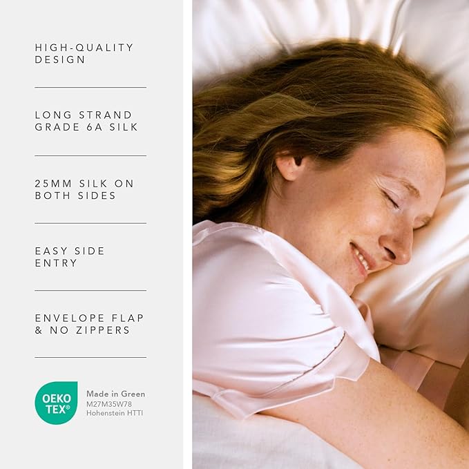 Fishers Finery 25mm 100% Pure Mulberry Silk Pillowcase 2 Pack (White Stripe Standard 2 Pack)