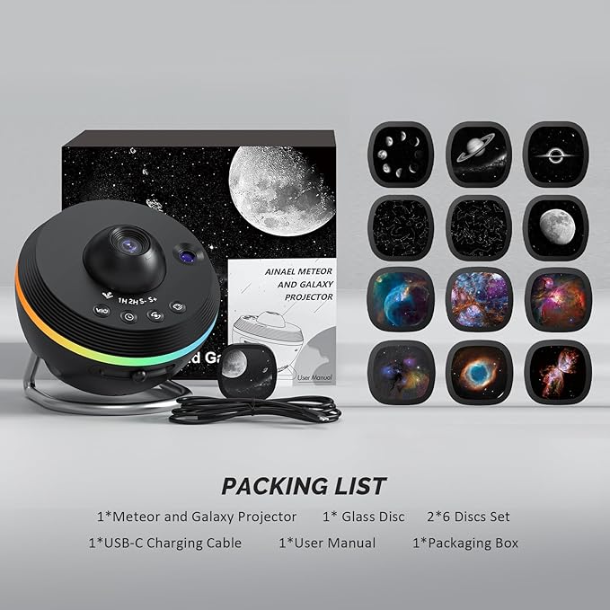 Galaxy Projector, Star Projector Home Planetarium Space Ceiling Starry Sky Night Light with Light Strip, Meteor and Galaxy Projector & 2 Filme Set for Kid Adult Gift