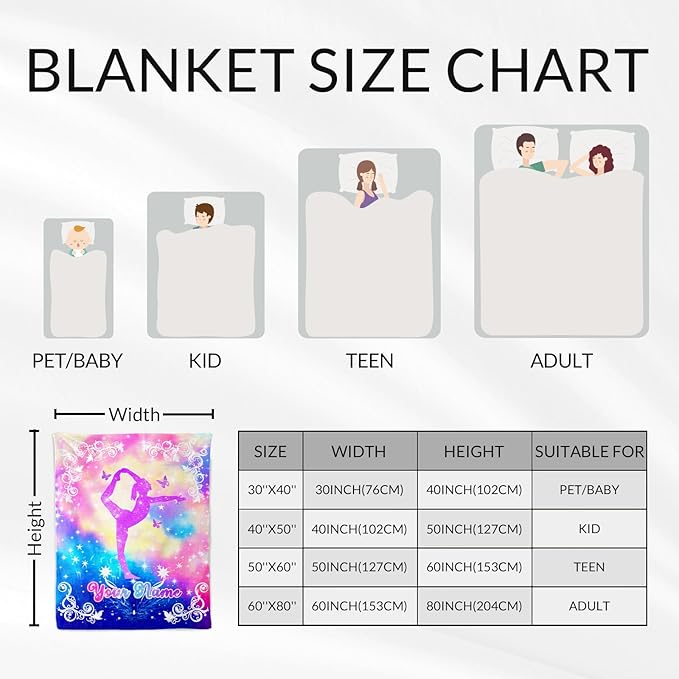Custom Gymnastics Blanket for Girls - 30 x 40 Inches Kids Gifts for Gymnasts - Fuzzy Flannel Throws Stuff for Team, Gymnastics Lovers