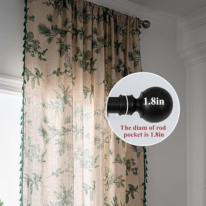 Bohemian Curtains Floral Semi Sheer Drapes 96 Inch Length Cotton Linen Farmhouse Curtain Panels with Tassel Green Botanical Print Rod Pocket Room Darkening Curtain for Living Room Bedroom, 2 Panel
