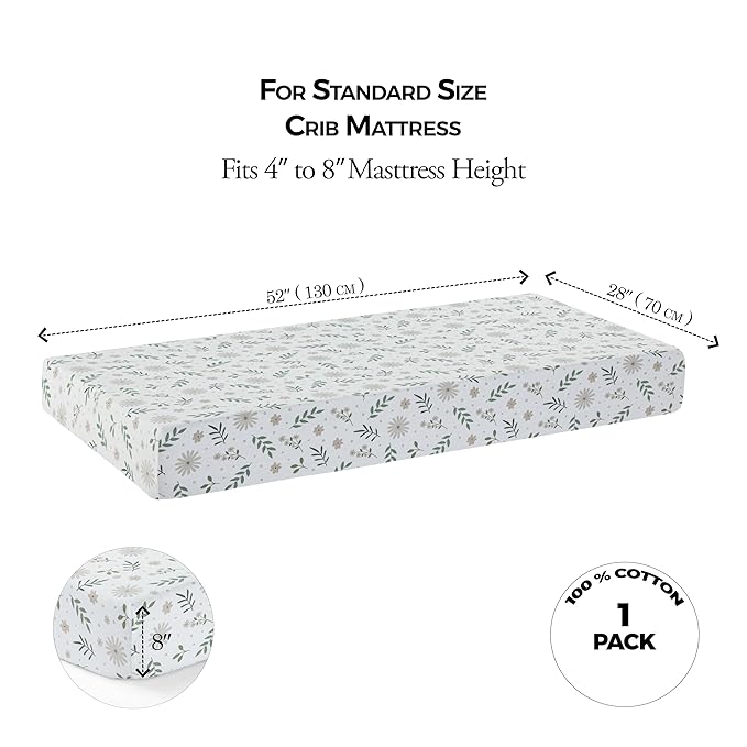 Dreamology Muslin Crib Sheet for Boys, Girls, 1-Pack, 100% Cotton Crib Sheets Fitted for Standard Cribs and Toddler Beds, Toddler Bed Sheets, 28x52 Standard Crib Sheet | Flowers