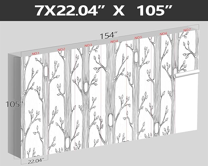 XMPMBM-Hand-Painted Cartoon Grey Tree Fabric Wallpaper Nursery Room Kids Bedroom Wall Mural-W 154" X H 105"（112 Square Foot）