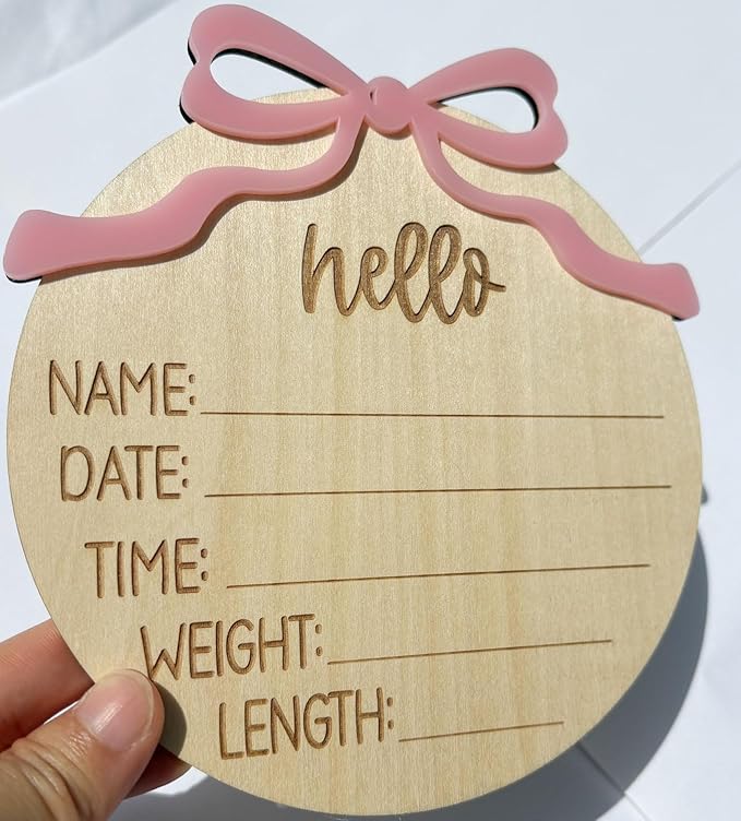 Monthly Baby Milestone Cards for Girls – 13 Wooden 3D Milestone Discs with Hello World Birth Announcement Sign – Newborn Photo Props for Baby Girl