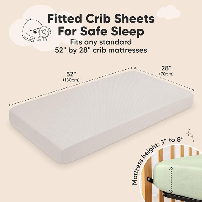 KeaBabies 2-Pack Fitted Crib Sheets for Boys, Girls, Baby - Soft Bamboo Viscose Cotton, 52x28 Standard Crib Mattress Sheets, Toddler Bed Mattress Cover, Gender Neutral, Breathable, Durable (Sage)