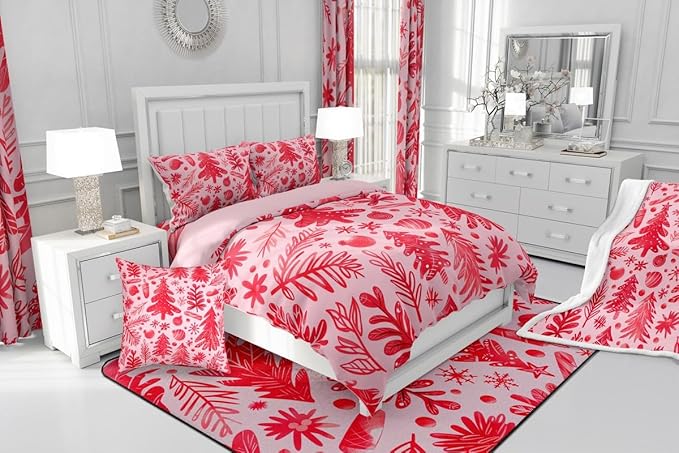 Feelyou Christmas Kids Comforter Set King Size Snowflake Candy Bedding Set Xmas Tree Duvet Quilt for Kids Boys Girls Bedroom Pine Tree Decor Microfiber Ultra Soft Breathable