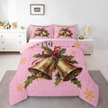 Erosebridal Merry Xmas King Kids Comforter Sets Christmas Bell Bedding Sets for Girls Happy New Year Theme Down Comforter for Boys Teens Snowflake Quilt Set,Pink