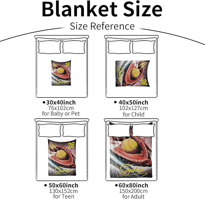 Baby Kids Personalized Baseball Blanket - Custom Name and Number - Soft Warm and Fluffy Flannel Fabric Gift for Sports lovers40x50inch