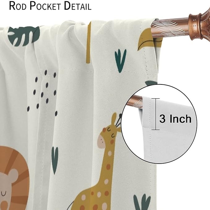 Cute Lion Window Curtains for Kids Bedroom,Cartoon Woodland Jungle Forest Wildlife Little Lion Giraffe Owl Palm Tree Printed Pattern Blackout Drapes for Living Room Baby Nursery Room 55x63in