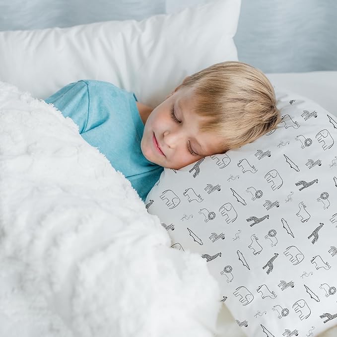 Little Sleepy Head Youth Pillow with Pillowcase 16x22, Soft Jumbo Toddler Pillows, Hypoallergenic Pillow Case - Best Kids Pillows for Sleeping, Perfect Kids Travel Pillows (Animal Adventure)