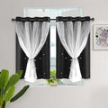 Kinryb Kids Blackout Curtains for Bedroom/Living Room/Classroom, Sheer Overlay Small 2 Panel Set, Double Layer Curtains with Star Cutout for Kids Room(W 52 x L 36 Inches,Black 2 Pcs)