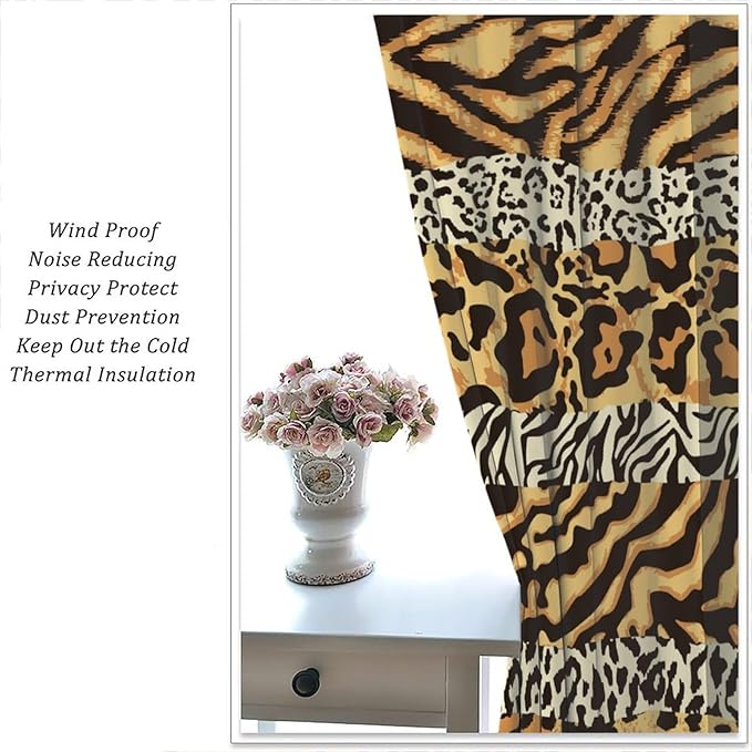Leopard Print Blackout Curtains, Wild Animals Print African Tropical Skins Window Treatments for Bedroom Living Room 52" W X 84" L