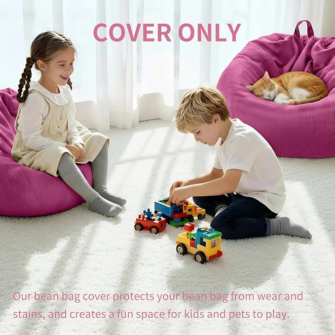 Nobildonna 3 ft Bean Bag Chair Cover (No Filler) 35"×43" Large Stuffed Animal Storage Bean Bag Washable Big Beanbag Chair Cover Premium Corduroy Bean Bag Cover for Adults,Kids,Rose Red 300L