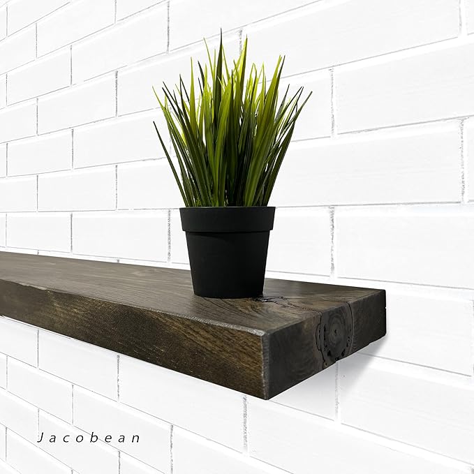 URBANDI, Rustic Floating Shelves, Set of 2, Hidden Bracket, Solid Wood, Heavy Duty, Wall Mounted Shelves, (Dark Brown, 48Wx6D)