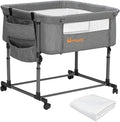 MTWML Twin Bassinet for 2 Babies,Portable Twins Crib with Storage Bag and Replaceable Mattress Cover,Adjustable Height Double Bedside Crib Attaches to Bed with Strap for 0-6 Months (Deep Grey)
