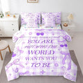 7 Pieces Purple Bowknot Comforter Set King,Cherry Stars Daisy Flowers Romantic Bedding Set,Bow Tie Geometric Plaid Patchwork Dreamy（Comforter+Fitted+Flat Sheet+2 Pillowcases+2 Throw Pillow Covers）