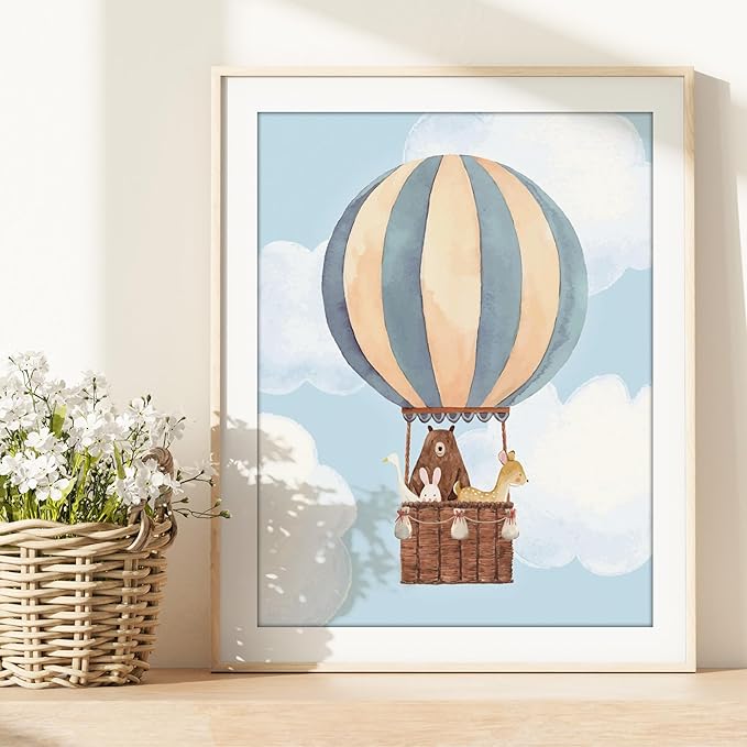DREAM BIG PRINTABLES Hot Air Balloon Art Prints (Set of 3) - Unframed - 8x10s | Modern Nursery Wall Decor