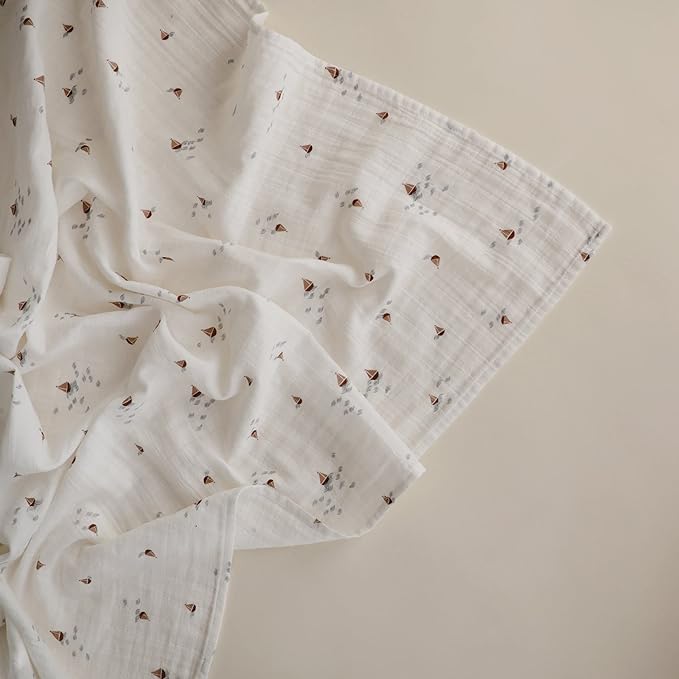 mushie Muslin Baby Swaddle Blanket | 100% Organic Cotton (Boats)