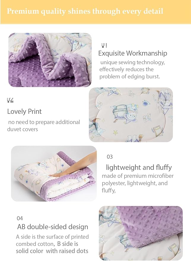 Cuite Pumpkin Baby Toddler Comforter for Crib Bed,Warm Down Alternative Infant Comforter for Mini Crib,Pack n Play,40x 40 Small Quilt for Boys and Girls,Thick Baby Quilted Blanket for Daycare (Purple