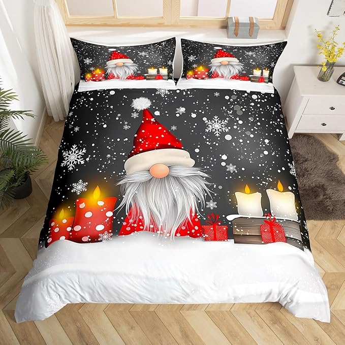 Feelyou Kids Grey Christmas Bedding Set Queen Size Xmas Dwarf Duvet Cover for Boys Girls Teens Bedroom Decor Snowflake Comforter Cover Breathable Soft Microfiber Women Men Holiday with 2 Pillow Case