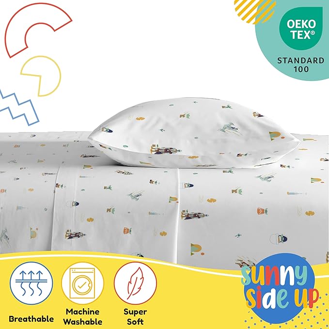 Sunny Side Up Kids Sheet Set with Fitted, Flat Sheets & Pillow Cover - Ultra-Soft Bedding with Pillowcase for Room Decor, White - The Mandalorian, 3 Piece Twin